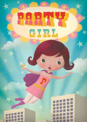 Party Girl - Superhero Greeting Card by Stephen Mackey - Click Image to Close